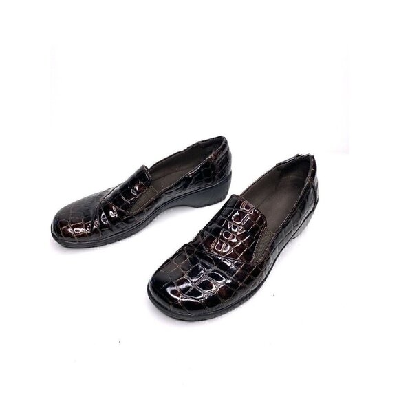 Clarks Clog Size 8.5 M Women's Bendable Brown Croc Clog Loafers Slip On Textured - Picture 1 of 4